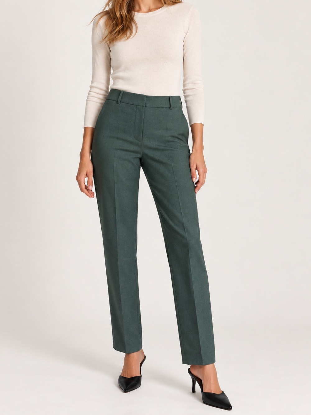 Theory dark green stretch wool slim straight trousers